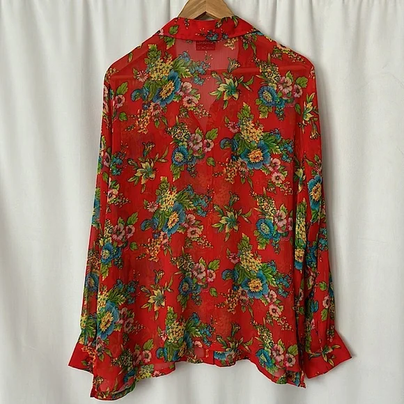Linea by Louis Dell’Olio Orange Floral Long Sleeve Blouse Shirt Top **Size XL** - Picture 2 of 5